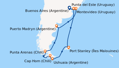 Itinéraire de la croisière Buenos Aires (Argentine), Montevideo (Uruguay...