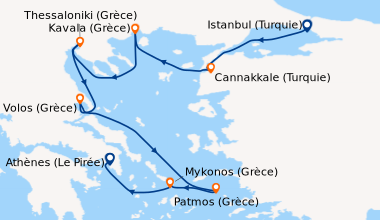 Itinéraire de la croisière Istanbul (Turquie), Cannakkale (Turquie), Kav...