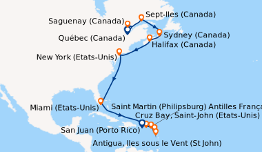 Itinéraire de la croisière Québec (Canada), Saguenay (Canada), Sept-Iles...