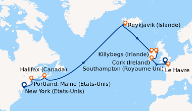 Itinéraire de la croisière New York (Etats-Unis), En mer, Portland, Main...