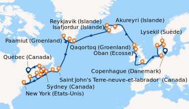 Itinéraire de la croisière Copenhague (Danemark), Lysekil (Suède), Oslo ...