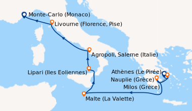 Itinéraire de la croisière Athènes (Le Pirée), Milos (Grèce), Nauplie (G...