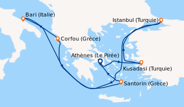 Itinéraire de la croisière Athènes (Le Pirée), Izmir (Turquie), Istanbul...