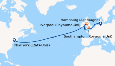 Itinéraire de la croisière Hambourg (Allemagne), En mer, Southampton (Ro...