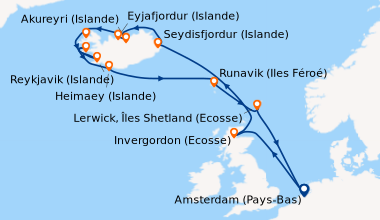 Itinéraire de la croisière Amsterdam (Pays-Bas), En mer, Invergordon (Ec...