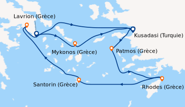 Itinéraire de la croisière Lavrion (Grèce), Mykonos (Grèce), Kusadasi (T...