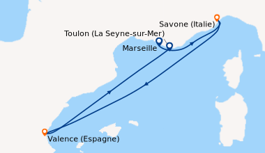 Itinéraire de la croisière France, Italie, Espagne