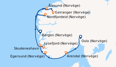 Itinéraire de la croisière Fjords norvégiens