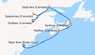 Itinéraire de la croisière Québec (Canada), Saguenay (Canada), Sept-Iles...