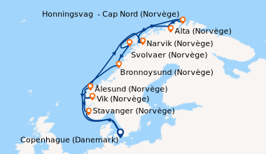 Itinéraire de la croisière Copenhague (Danemark), En mer, Stavanger (Nor...