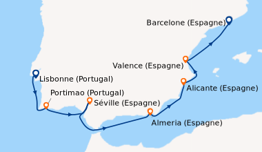 Itinéraire de la croisière Lisbonne (Portugal), Portimao (Portugal), Sév...