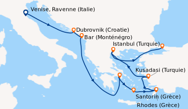 Itinéraire de la croisière Venise, Ravenne (Italie), Dubrovnik (Croatie)...