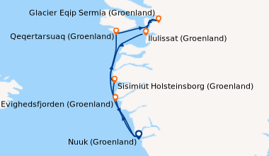Itinéraire de la croisière Nuuk (Groenland), Evighedsfjorden (Groenland)...