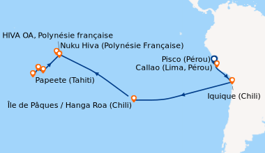 Itinéraire de la croisière Callao (Lima, Pérou), Pisco (Pérou), En mer, ...