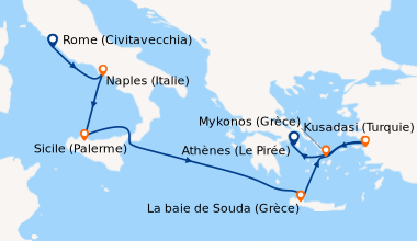 Itinéraire de la croisière Rome (Civitavecchia), Naples (Italie), Sicile...