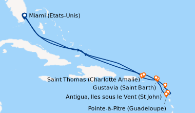 Itinéraire de la croisière Miami (Etats-Unis), En mer, En mer, Saint Tho...