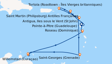 Itinéraire de la croisière Parfums des Caraïbes