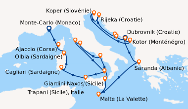 Itinéraire de la croisière Dubrovnik (Croatie), Kotor (Monténégro), En m...
