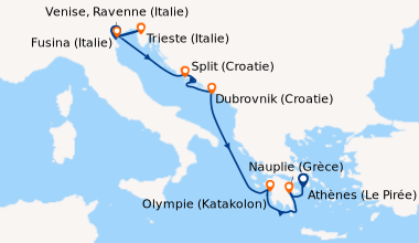 Itinéraire de la croisière Fusina (Italie), Trieste (Italie), Venise, Ra...