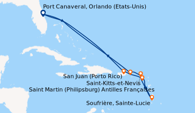 Itinéraire de la croisière Port Canaveral, Orlando (Etats-Unis), En mer,...