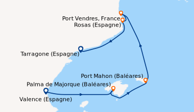 Itinéraire de la croisière Catalogne et Baléares