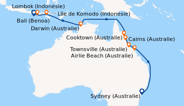 Itinéraire de la croisière Bali (Benoa), Lombok (Indonésie), Lîle de Kom...