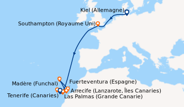 Itinéraire de la croisière Kiel (Allemagne), En mer, En mer, Southampton...