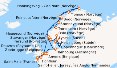 Itinéraire de la croisière Copenhague (Danemark), Copenhague (Danemark),...
