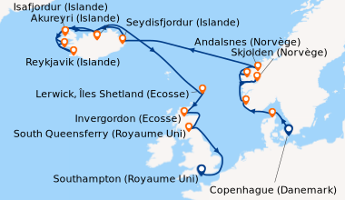 Itinéraire de la croisière Copenhague (Danemark), Skagen (Danemark), Sta...
