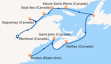 Itinéraire de la croisière Montreal (Canada), Montreal (Canada), Saguena...