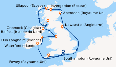 Itinéraire de la croisière Southampton (Royaume Uni) , Fowey, Royaume-Un...