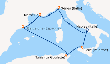Itinéraire de la croisière Naples (Italie), Sicile (Palerme), Tunis (La ...