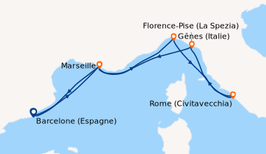 Itinéraire de la croisière Barcelone (Espagne), Marseille, Gênes (Italie...