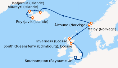 Itinéraire de la croisière Southampton (Royaume Uni) , En mer, South Que...