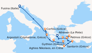 Itinéraire de la croisière Fusina (Italie), En mer, Corfou (Grèce), Argo...