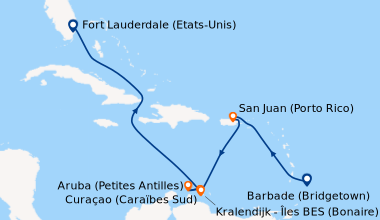 Itinéraire de la croisière Barbade (Bridgetown), En mer, San Juan (Porto...