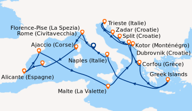 Itinéraire de la croisière Rome (Civitavecchia), En mer, Florence-Pise (...