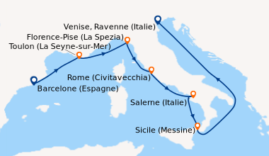 Itinéraire de la croisière Barcelone (Espagne), Toulon (La Seyne-sur-Mer...