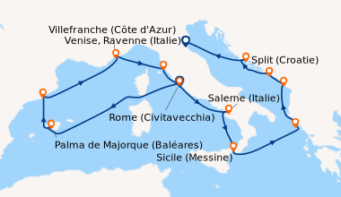 Itinéraire de la croisière Rome (Civitavecchia), En mer, Palma de Majorq...