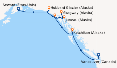 Itinéraire de la croisière Seward (Etats-Unis), Hubbard Glacier (Alaska)...