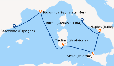 Itinéraire de la croisière Rome (Civitavecchia), Naples (Italie), Sicile...