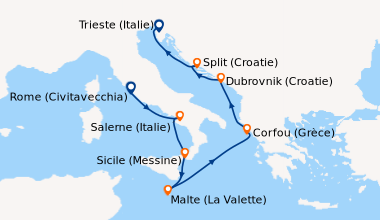 Itinéraire de la croisière Rome (Civitavecchia), Salerne (Italie), Sicil...
