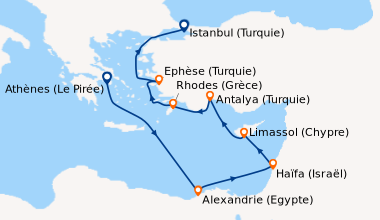 Itinéraire de la croisière Athènes (Le Pirée), En mer, Alexandrie (Egypt...