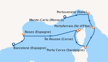 Itinéraire de la croisière Monte-Carlo (Monaco), Portovenere (Italie), P...
