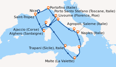 Itinéraire de la croisière En mer, Saint-Tropez, Alghero (Sardaigne), Ba...