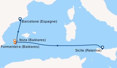 Itinéraire de la croisière Espagne, Baléares, Italie