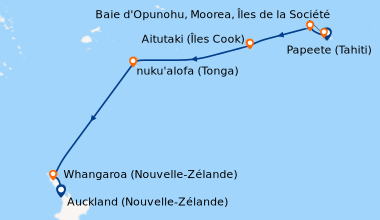 Itinéraire de la croisière Papeete (Tahiti), Baie d'Opunohu, Moorea, Île...