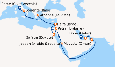 Itinéraire de la croisière Doha (Qatar), Abu Dhabi (Emirats Arabes Unis)...