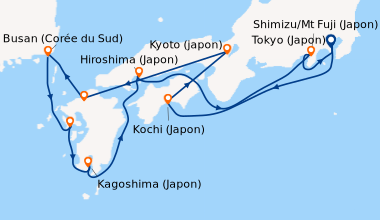 Itinéraire de la croisière Tokyo (Japon), En mer, Kochi (Japon), Osaka (...