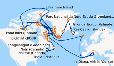 Itinéraire de la croisière Reykjavik (Islande), Grundarfjordur (Islande)...